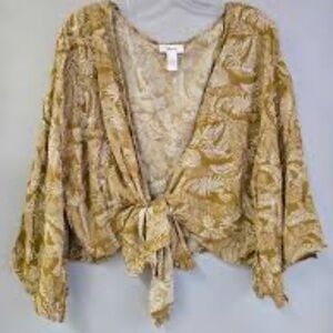 Japna Brown or Dijon Mustard With White Leaf Blouse